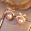 Zircon Pearl Bow Earrings